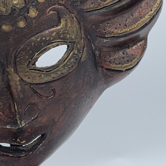 Vintage Mardi Gras Theatrical Face Mask on Stand Copper Brass ‘Antique’ Finish - Picture 14 of 15